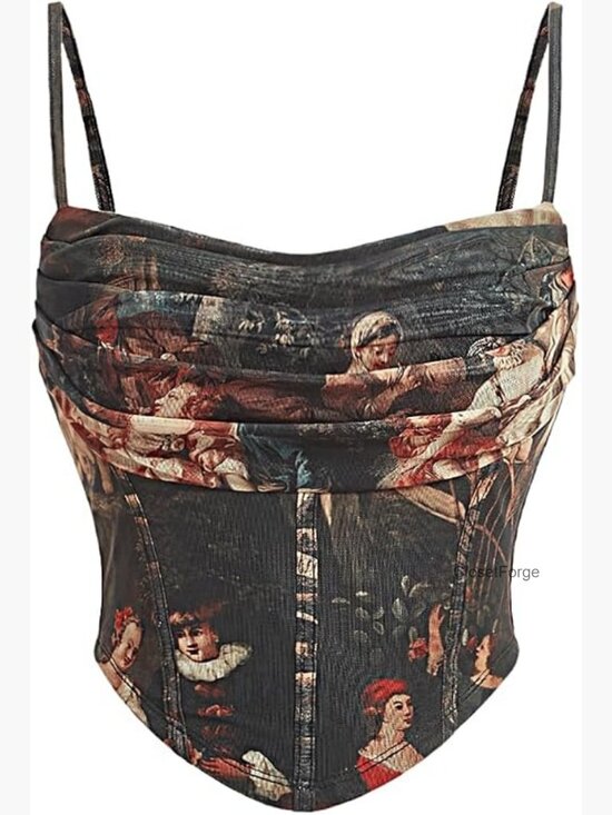 Tops - Graphic Ruffled Corset Cami Top Sleeveless Slim Fit Y2K Crop Top